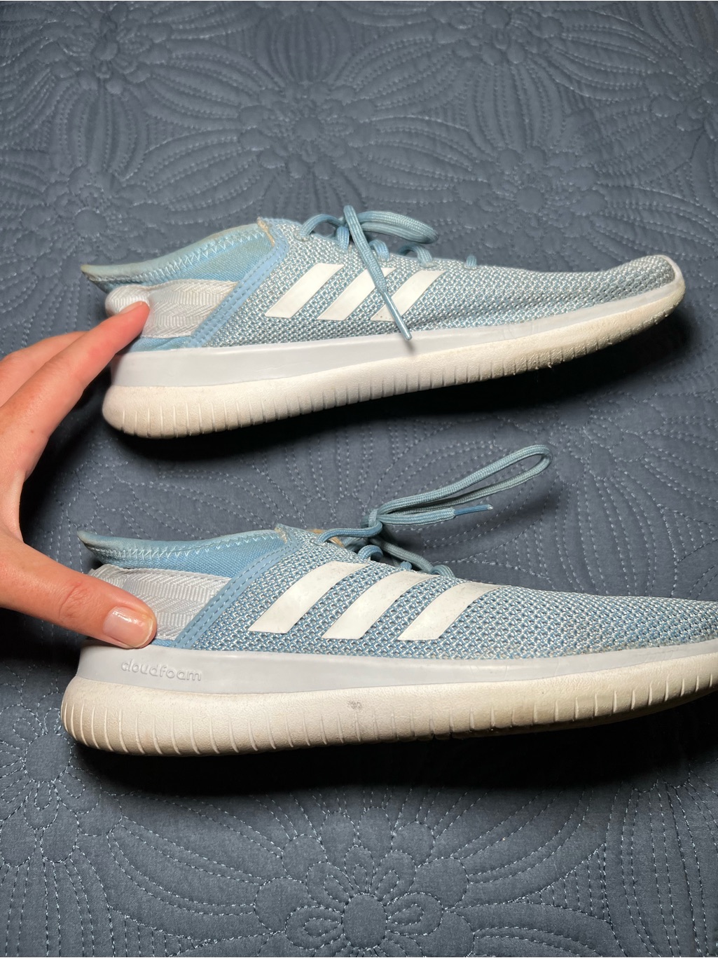 Adidas Light Blue And White Cloudfoam Knit Sneakers